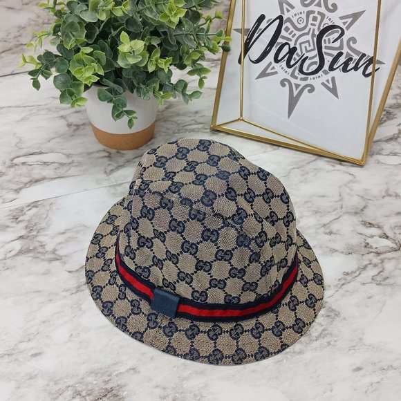 GUCCI bucket hat children's size L brown canvas logo - Picture 1 of 9